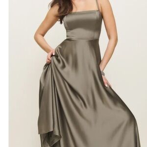 Reformation Satin Maxi Dress in Olive